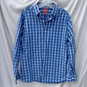 Long sleeve button-down shirt, penguin by Munsing wear blue plaid neck 15 1/2